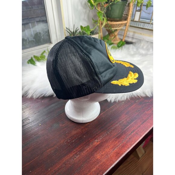 Vintage Captain Trucker Hat Boating Adjustable Baseball Cap Black Snapback Mesh - Picture 2 of 5